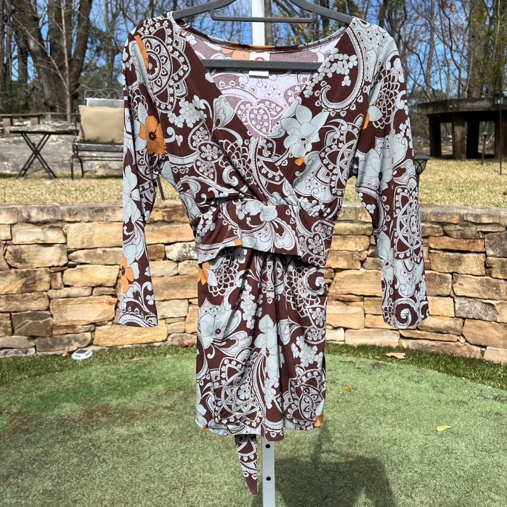 Japanese Weekend Brown, Orange, and Gray Sash Maternity/Nursing Top